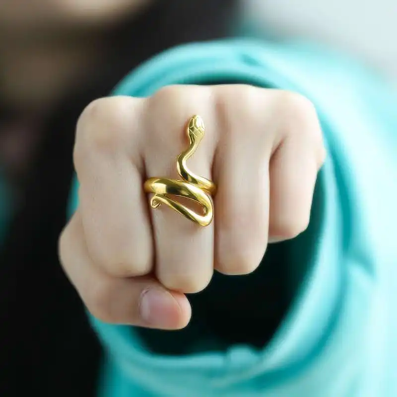 

Hip-hop Stainless Steel Animal Snake Circle Charm Finger Rings