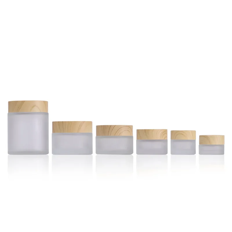 

Good-looking clear 5g 10g 15g 30g 50g 100g frosted cosmetic glass cream jars with bamboo lids