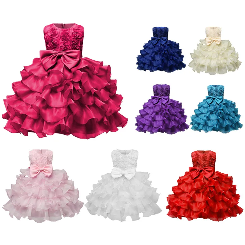 

2022 Hot Flower 1-12 Years Old Girl Baby Birthday Dress Wedding Dress Multi-layer Mesh Skirt Girl