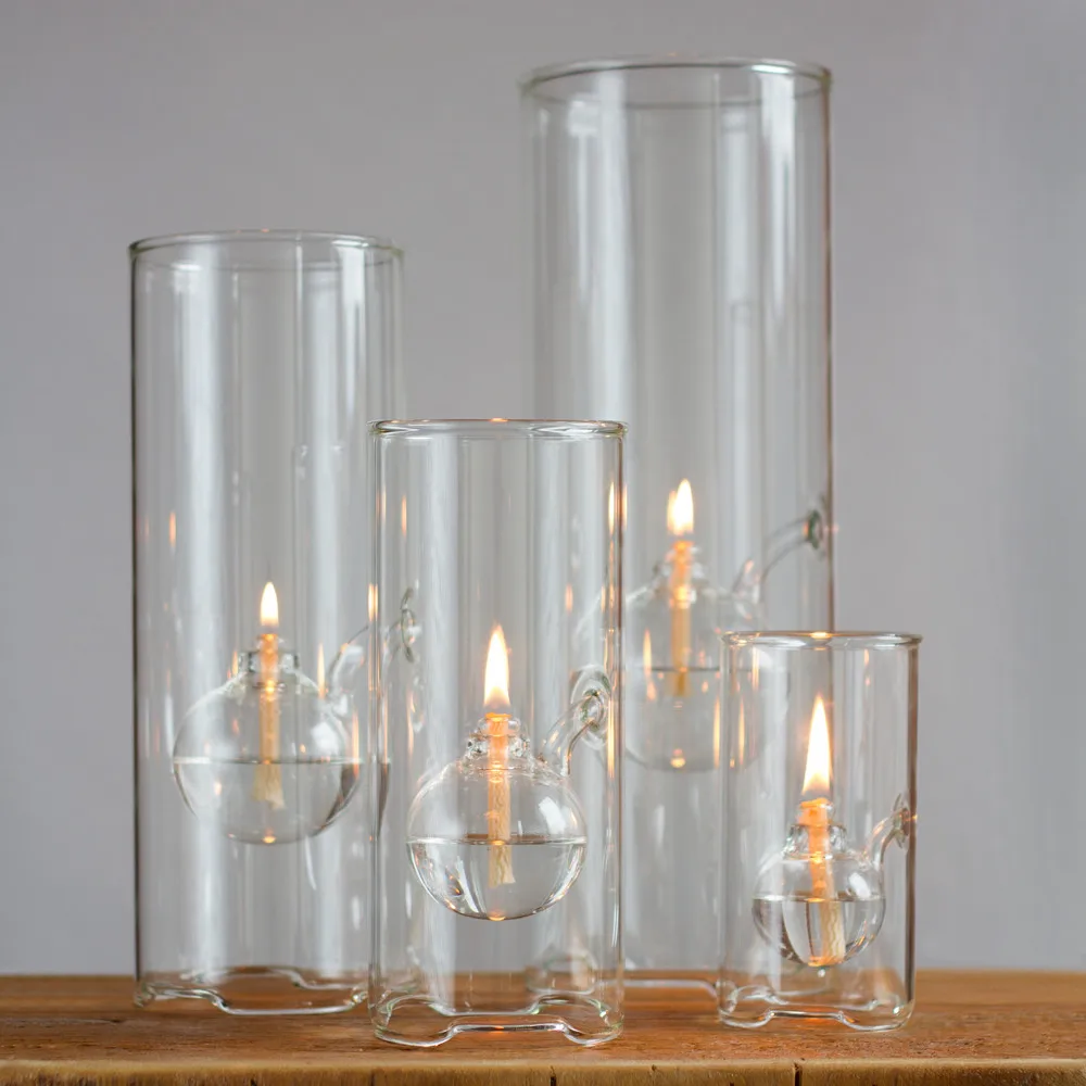 Handmade Borosilicate Glass Clear Cylinder Oil Lamp Shade Hurricane