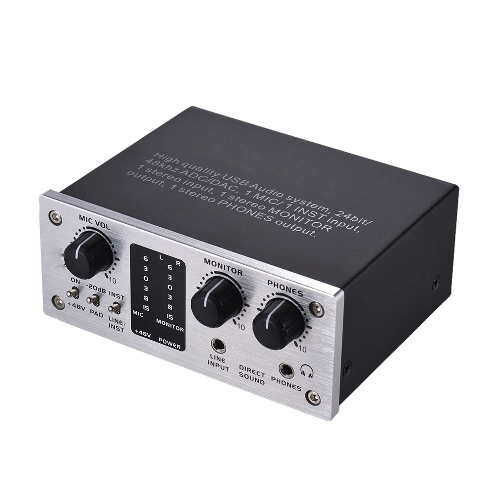 Professional 48V Sound card USB mixer audio interface For Recording