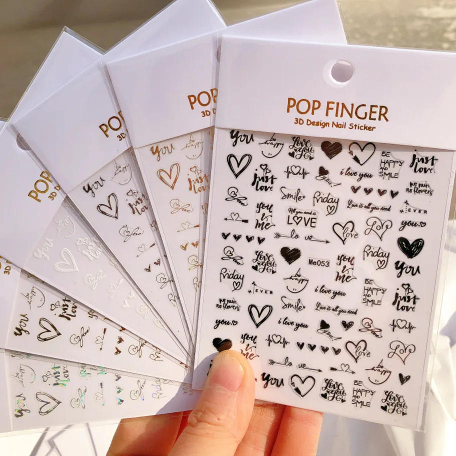 

Hot Selling Nail Art Valentine Romantic Couple Colorful Simple Love Heart English Letters Sticker Decals For Nail Art Decoration, As the picture