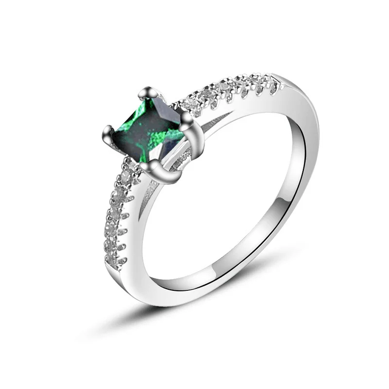 

Temperament Lady Plated Platinum Green Zircon Ring Fashion Jewelry
