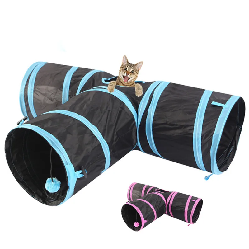 

Indoor 3-way 3 holes Collapsible Cat Tunnel Tube Kitty Tunnel Bored Cat Pet Toys Peek Hole Toy Cat Tunnel