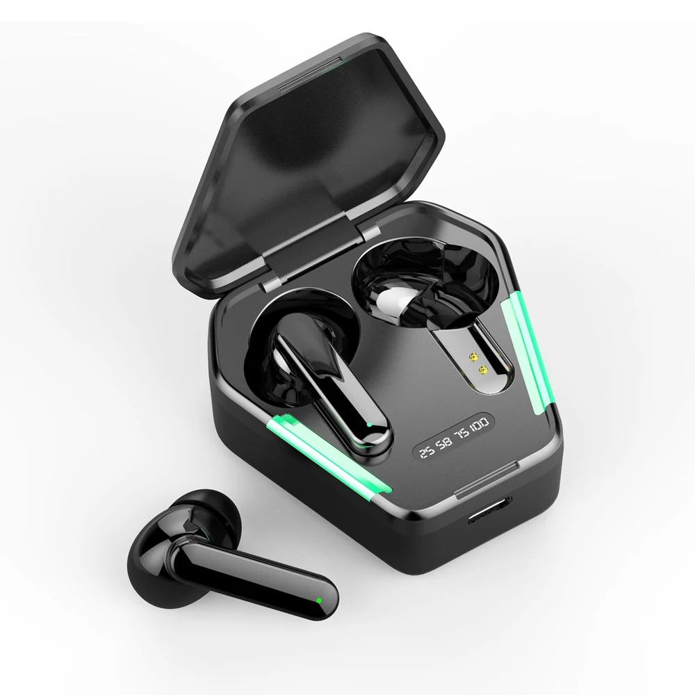

New arrival Gaming style Waterproof BT V5.0 wireless earbuds Hall Switch smart TWS Earphone with LED light