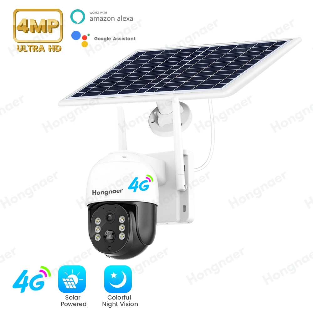 

4G Sim Card 4MP IP Camera 7.6W Solar Panel Battery Security Camera Waterproof Outdoor PTZ CCTV Camera