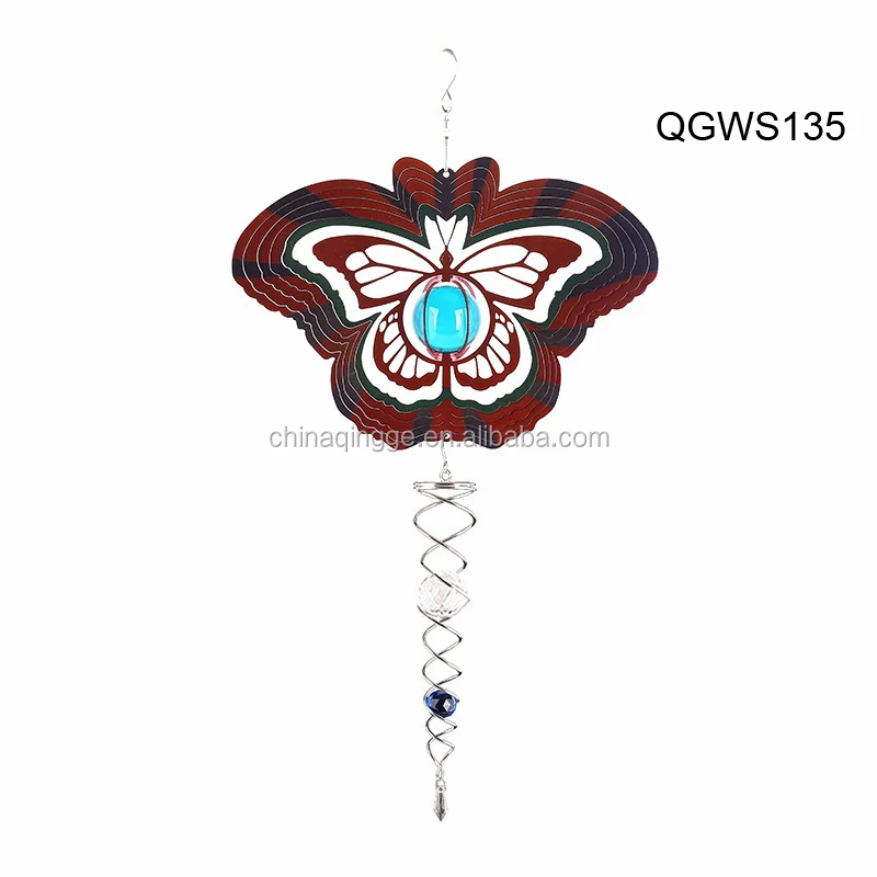 3d Metal Wind Spinner With Wind Twister Double Crystal Glass