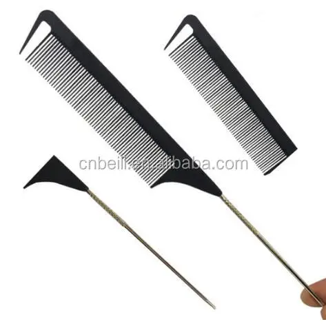 

hot sale Salon carbon fiber Salon dye parting combs highlighted comb hair straightener rat tail comb barber tools, Customized color
