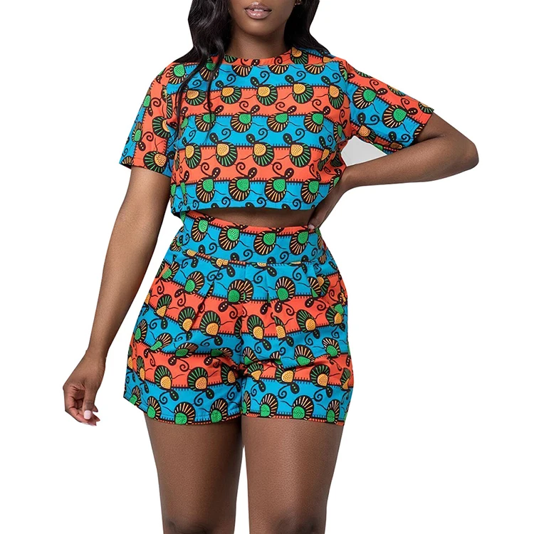 Lover Beauty 2020 New Design Lover Beauty African Women African clothing Dashiki Crop Top and Shorts Set