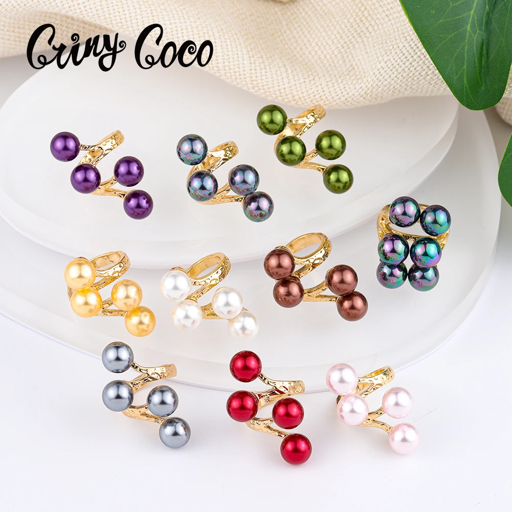 

Cring CoCo Colorful Fashion 14k Gold Plated Black Red Green Pearl Samoan Polynesian jewelry Wholesale Hawaiian Rings, Customized color