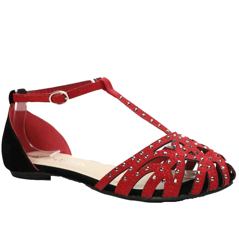 

Hot Drilling T-Strap Gladiator outdoor rhinestone shoes women heels flat heel sandal fashion