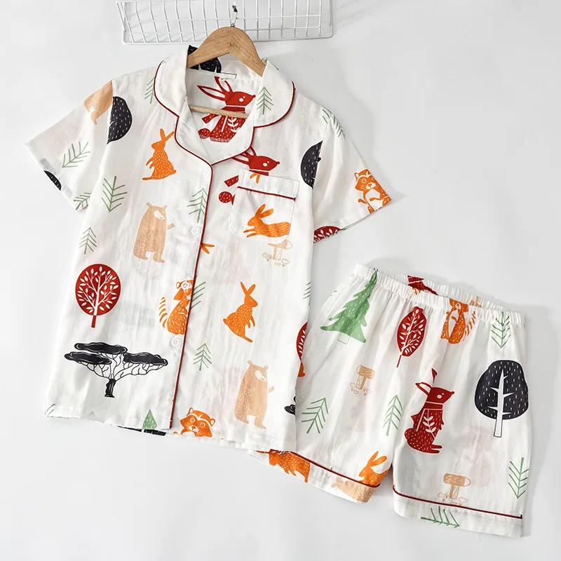

Summer 2021 new cotton double gauze pajamas for women comfortable ladies casual home wear sleepwear set cute cartoon sleepwear, Required