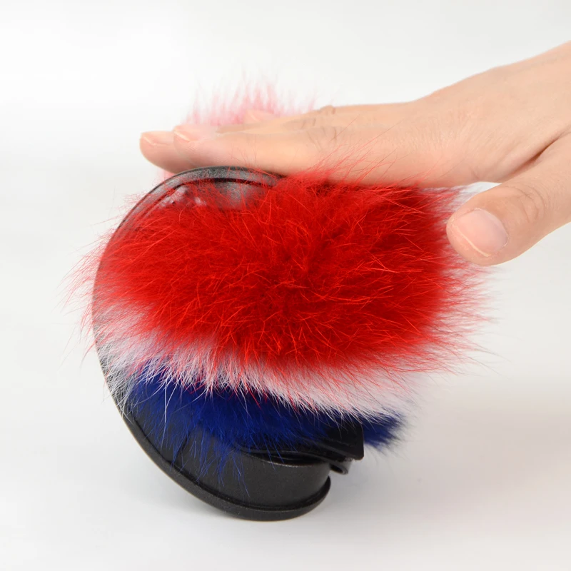 
Multicolor Genuine Super Soft Fox Children Fur Slippers Kids Fur Slides Baby Fur Slippers With Straps 