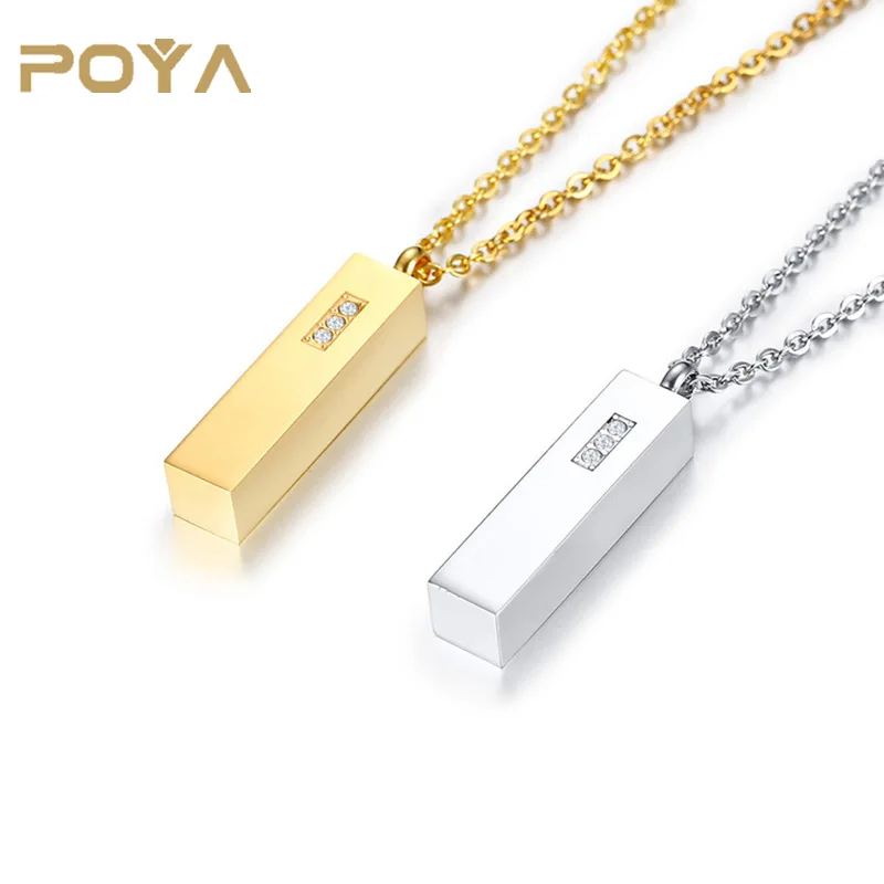 

POYA Personalized Engravable Ashes Locket Necklace Golden CZ Stainless Steel Urn Pendant Mourning Cremation Jewelry For Women, 2 color