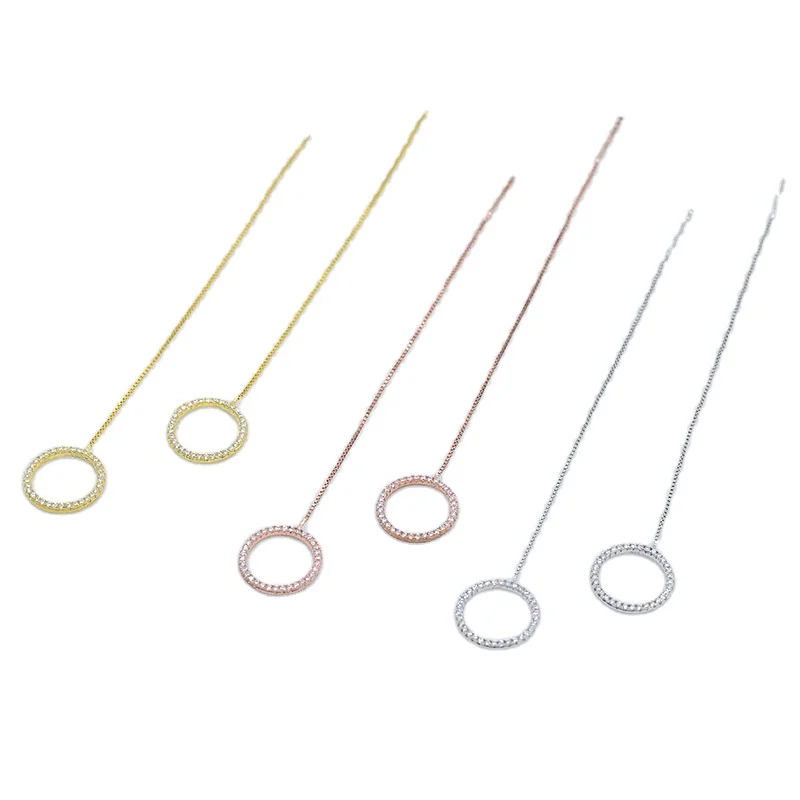 

Top Sale Glossy Round Line 18K Rose Gold Plating Cubic Zirconia Punk Long Hoop Earrings Wire Women