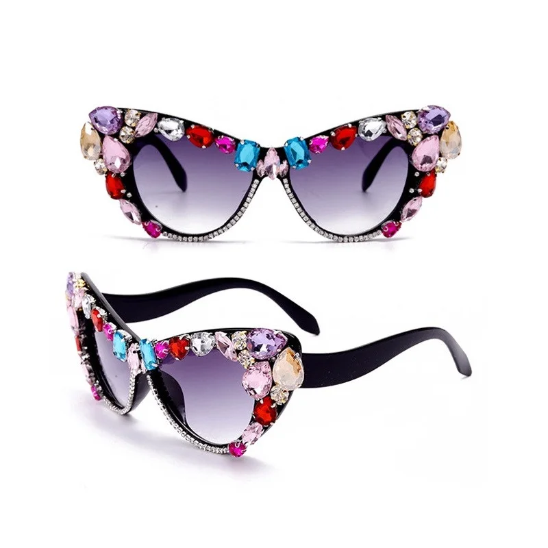 

Handmade DIY Luxury Colorful Rhinestone Sunglasses Stylish Cat Eye Fashion Shades Sunglasses for Women Party Festival