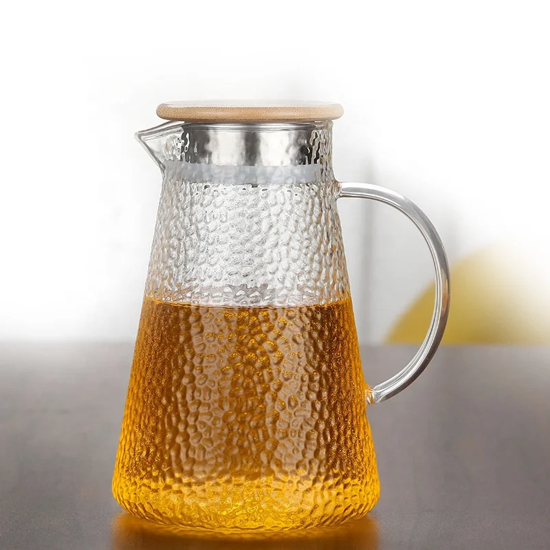 

Bamboo Lid High Borosilicate Glass Jug Hot and Cold Water Bottle Glass Kettle Fruit Juice Carafe Iced Tea Pitcher 1400ml