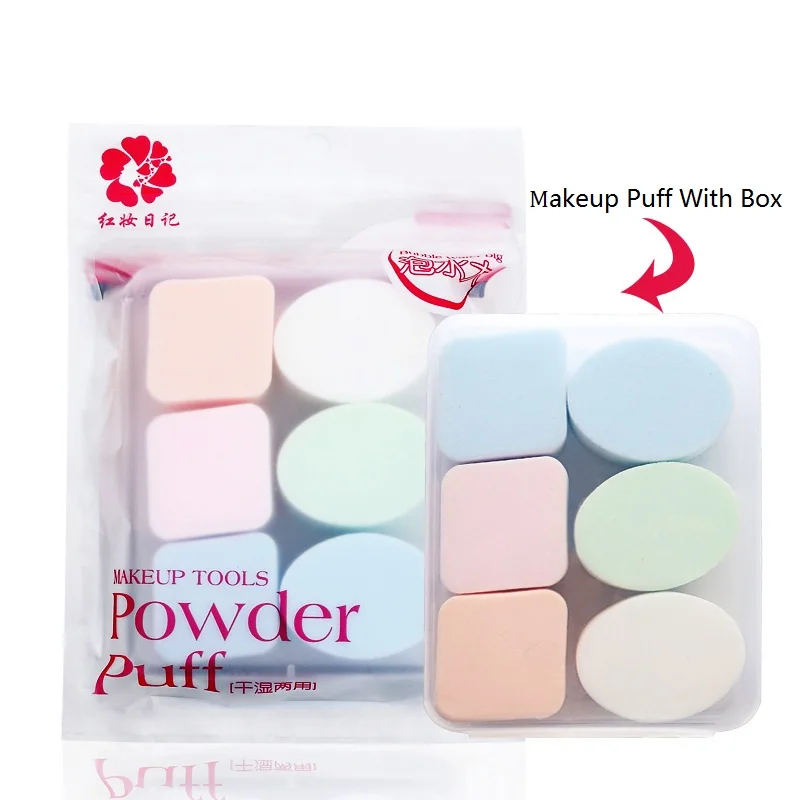 

6PCS/Box Makeup Sponge Cosmetic Soft Puff Women Lady Beauty Makeup Foundation Contour Facial Sponges Powder Puff, Five color