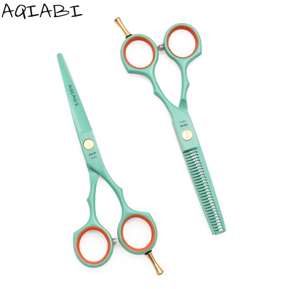 

Hairdresser Scissors 5.5'' AQIABI Green JP Steel Hair Scissors Cutting Shears Barber Thinning Scissors A1104
