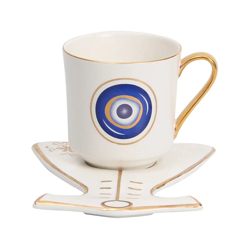 

Ceramic Coffee Turkish Eye Black Tea Cup And Saucer White And Golden Line Afternoon Tea Set