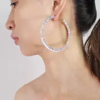 

HANSIDON Simple Big Circular Rhinestone Earrings Round Statement Luxury Hoop Earrings Handmade Fashion Wedding Party Jewelry