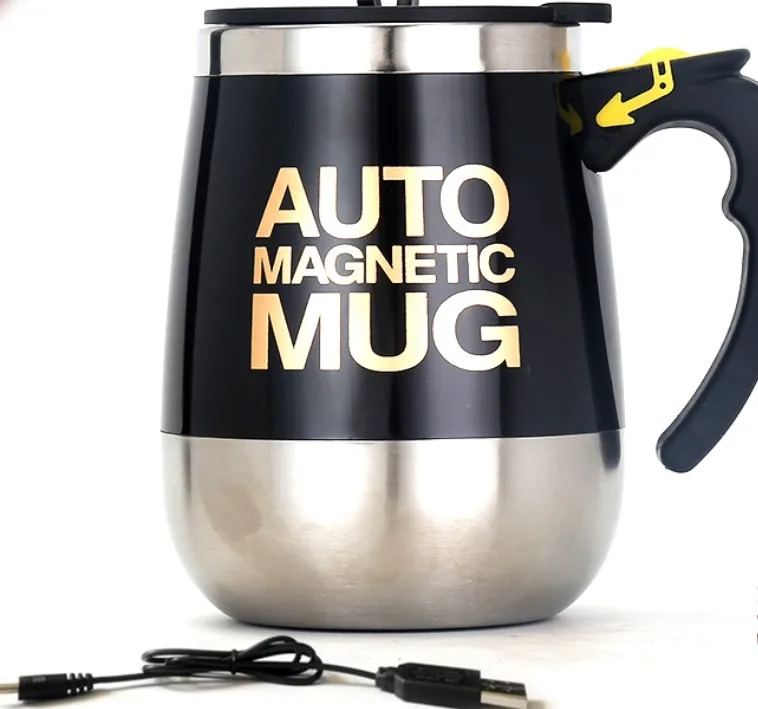 

USB Rechargeable Self Stirring Mug Automatic Mixing Stainless Steel Magnetic Coffee Mug Double Insulated Electric Smart Mugs, Yellow pink red blue black