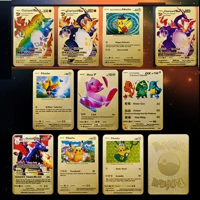 

100pcs Pokemon Mega Card Wholesale Uv Japanese France Germany English Gold Metal Pokemon Cards Trading Card Game