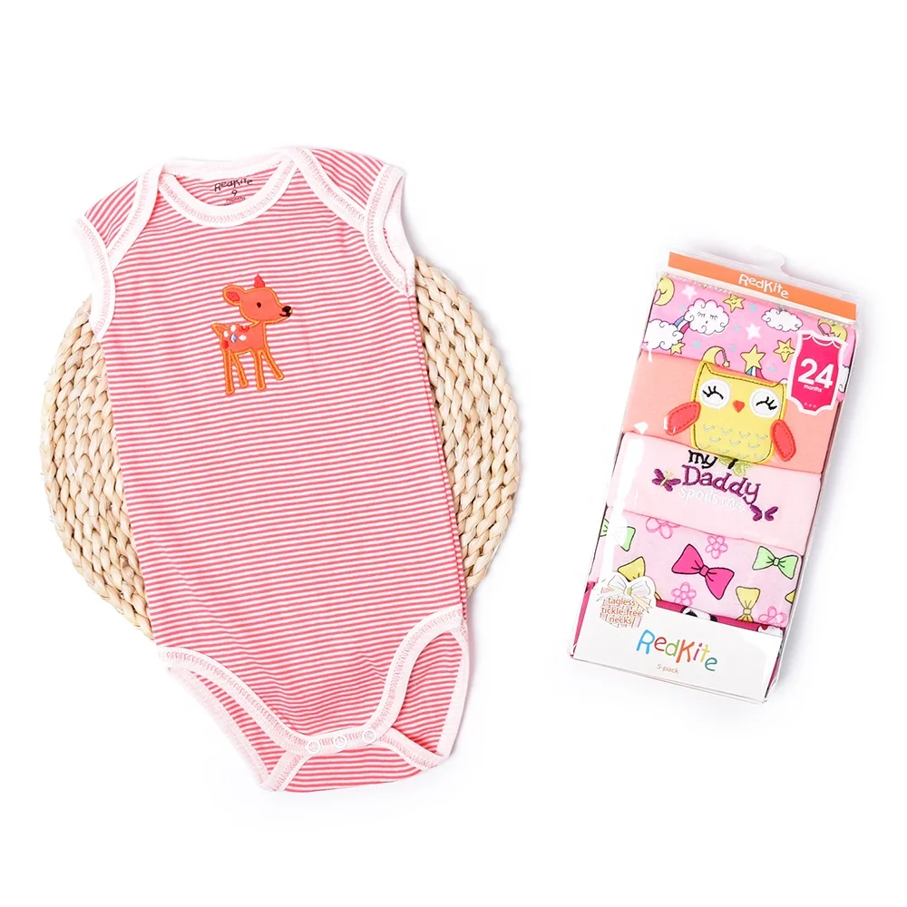 

Factory Directly Sale High Quality 100% Cotton Breathable Cartoon Sleeveless Baby Bodysuits, As picture shown