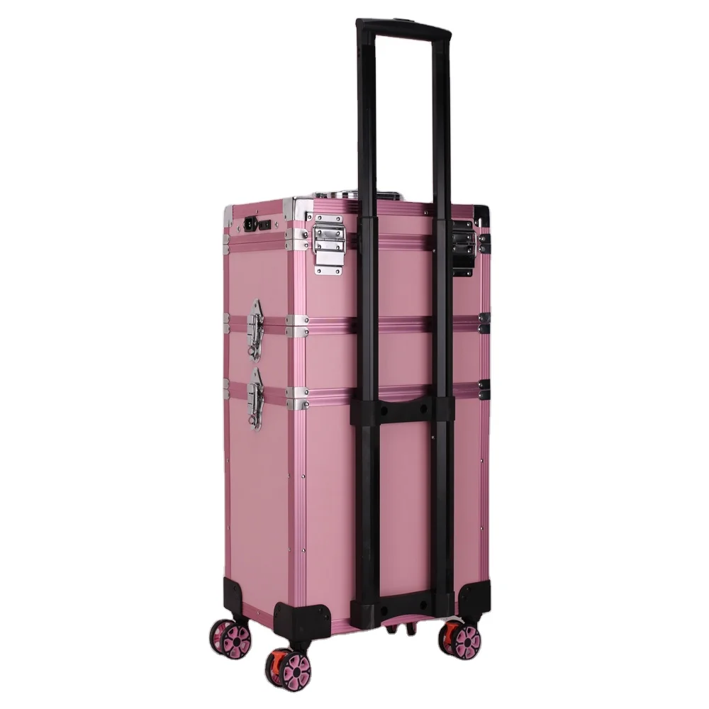 

Cosmetics Trolley Bag Wholesale Hard Case 4 Wheels Foldable Kids Set Backpack Grocery Aluminum Trolly Online Salon Ladies Vanity, Black/pink