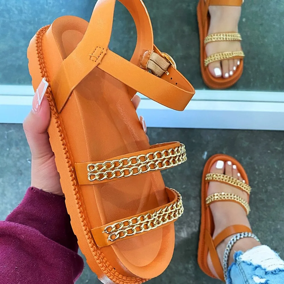 

Women Sandal Chain Detailed Straps Fashion Ladies Slipper Pink Black summer jelly slide sandle