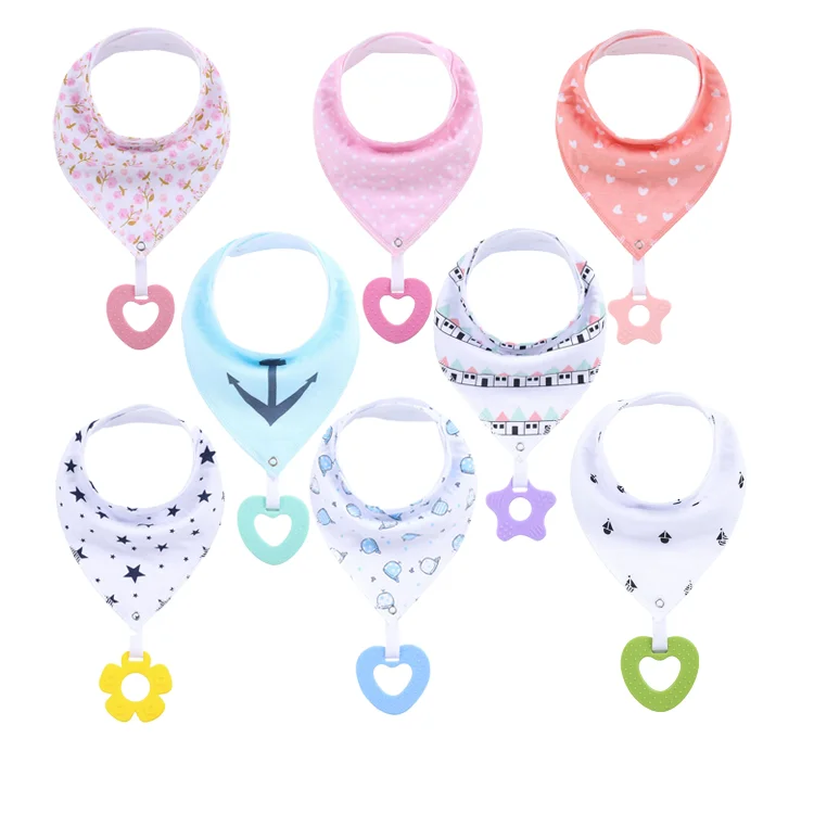

Amazon hot selling soft unisex Baby Bandana Bib Set 4/8-Pack high quality organic cotton bib with teether