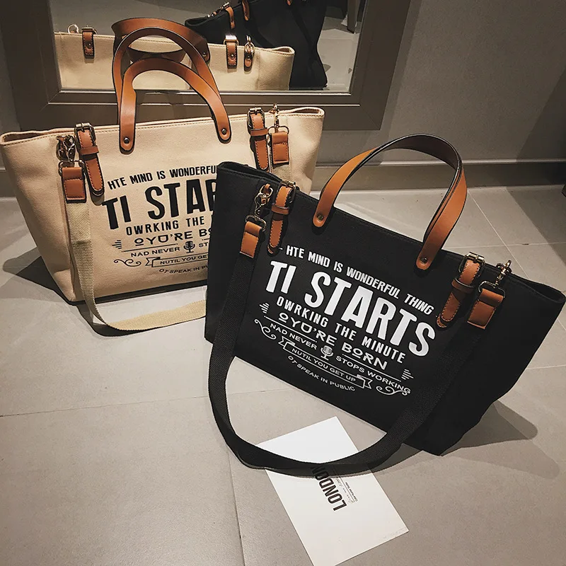 

Design custom fashion printing Letter 2021 canvas beach bags women ladies crossbody shoulder handbag canvas tote bag with chain, Customizable