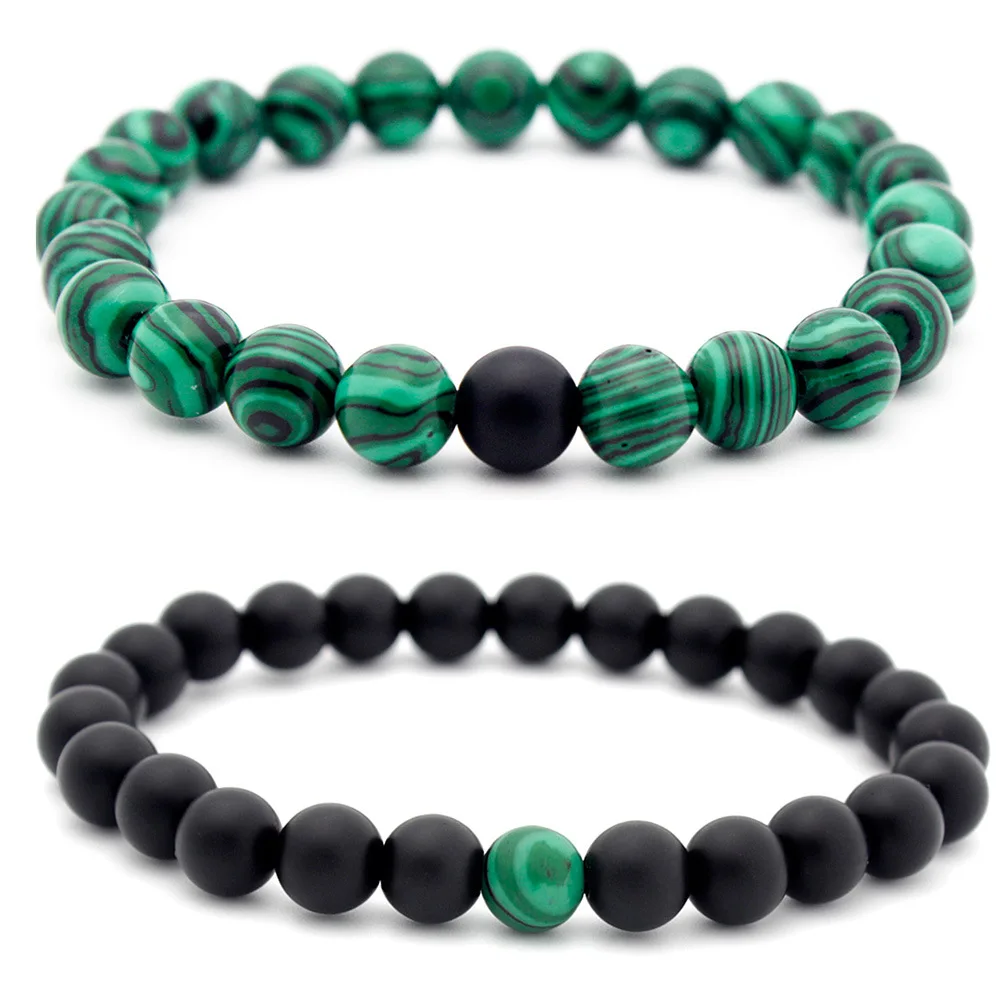 

Daily wear Black Green stone mixed men bead bracelet set, Brown