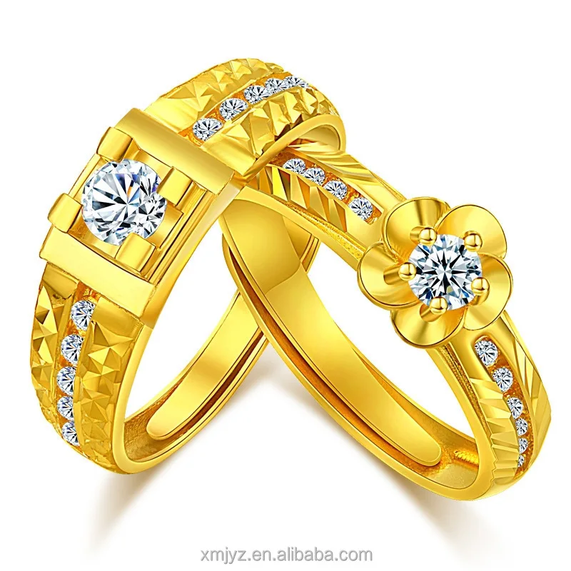 

Vietnam Placer Gold Diamond-Studded Ring Brass Gold-Plated Couple Ring Wedding Accessories Gifts Cross-Border E-Commerce Direct