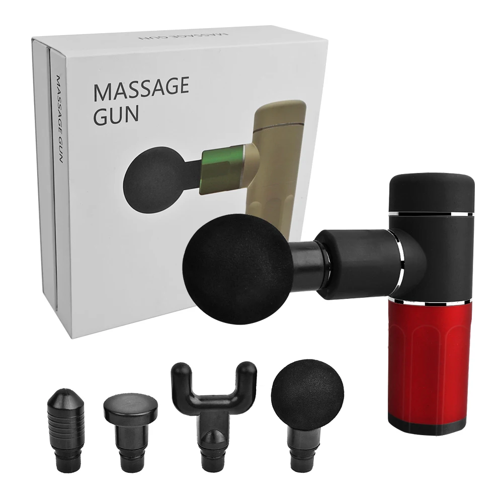 

Cheap deep tissue muscle relax massager mini percussion massage gun with 4 modes and 4 heads, Black, silver