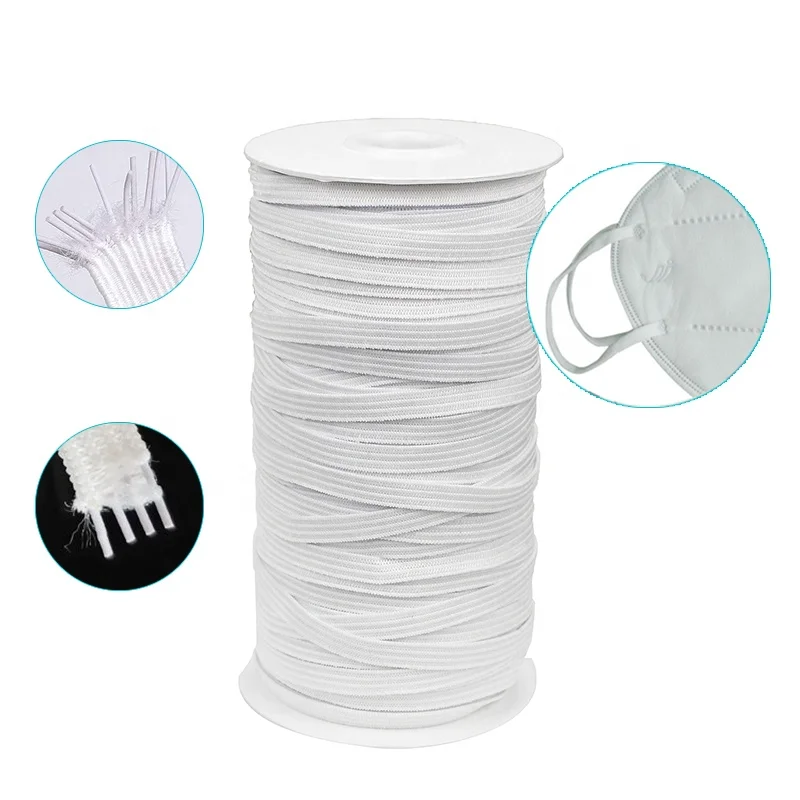 

Stock 3mm High Elasticity Spandex Mask Earloop Knit Elastic Band for Sewing Crafts Mask, White