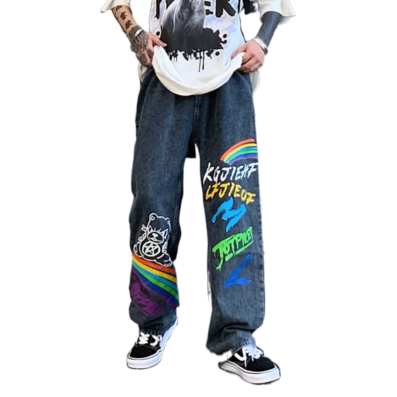 

2021 New Summer Autumn Casual Jeans Woman Long Trousers Cowboy Female Loose Streetwear Graffiti Print Pants ZA5047