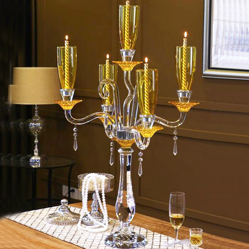 

European style Christmas decoration candle holder crystal glass 5 arms on the desktop