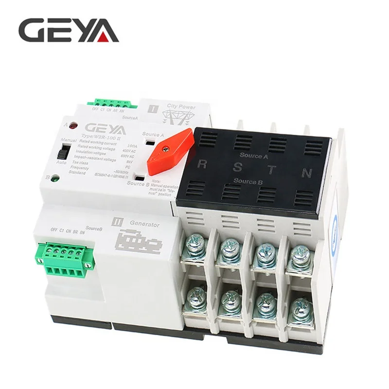 

GEYA W2R 16A 20A 25A 32A 40A 50A 63A100A 50KA 8KV Din rail AC690V AC400V ATS Automatic Transfer Switch Controller