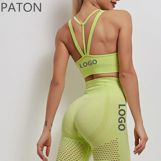 

Women sportswear clothing slender shoulder straps Seamless Yoga Bra & tights sets