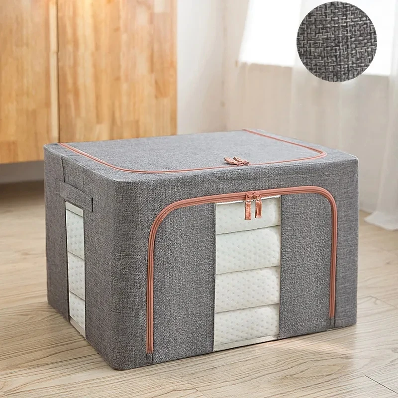 Manufacturers Waterproof Cube Cotton Linen Collapsible Organizer Bin Storage Basket Bins with Clear Window Carry Handles