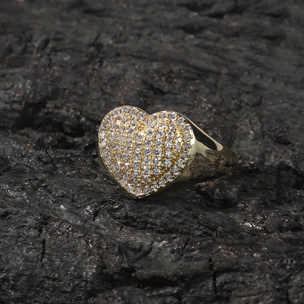 

Hip Hop Unisex Diamond Lovers Loving Heart Ring Brass Zircon