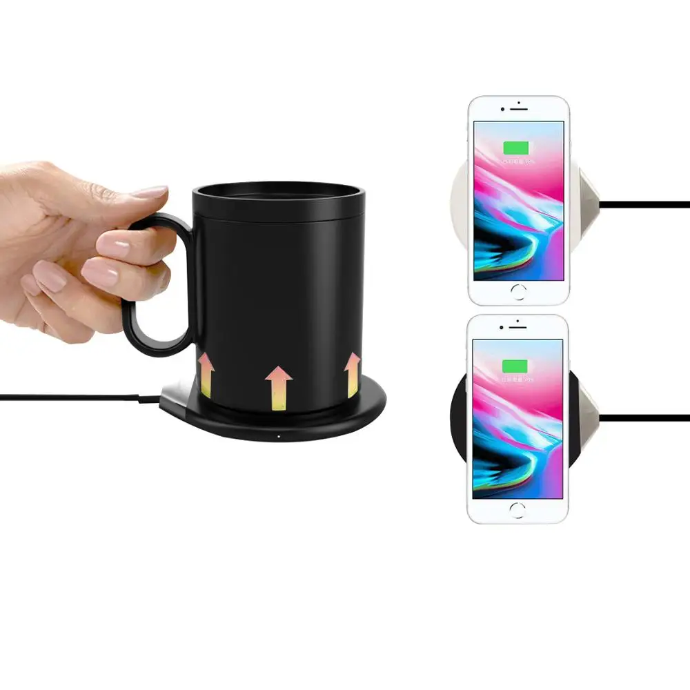 

Popular products 2021 wireless heating mug temperature control smart coffee mug 55 degree for gift, Black, white