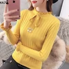 2019 New Bow Beaded Women Sweater Pullover Slim Knitwear Petal Sleeves Ruffle Women's Sweater