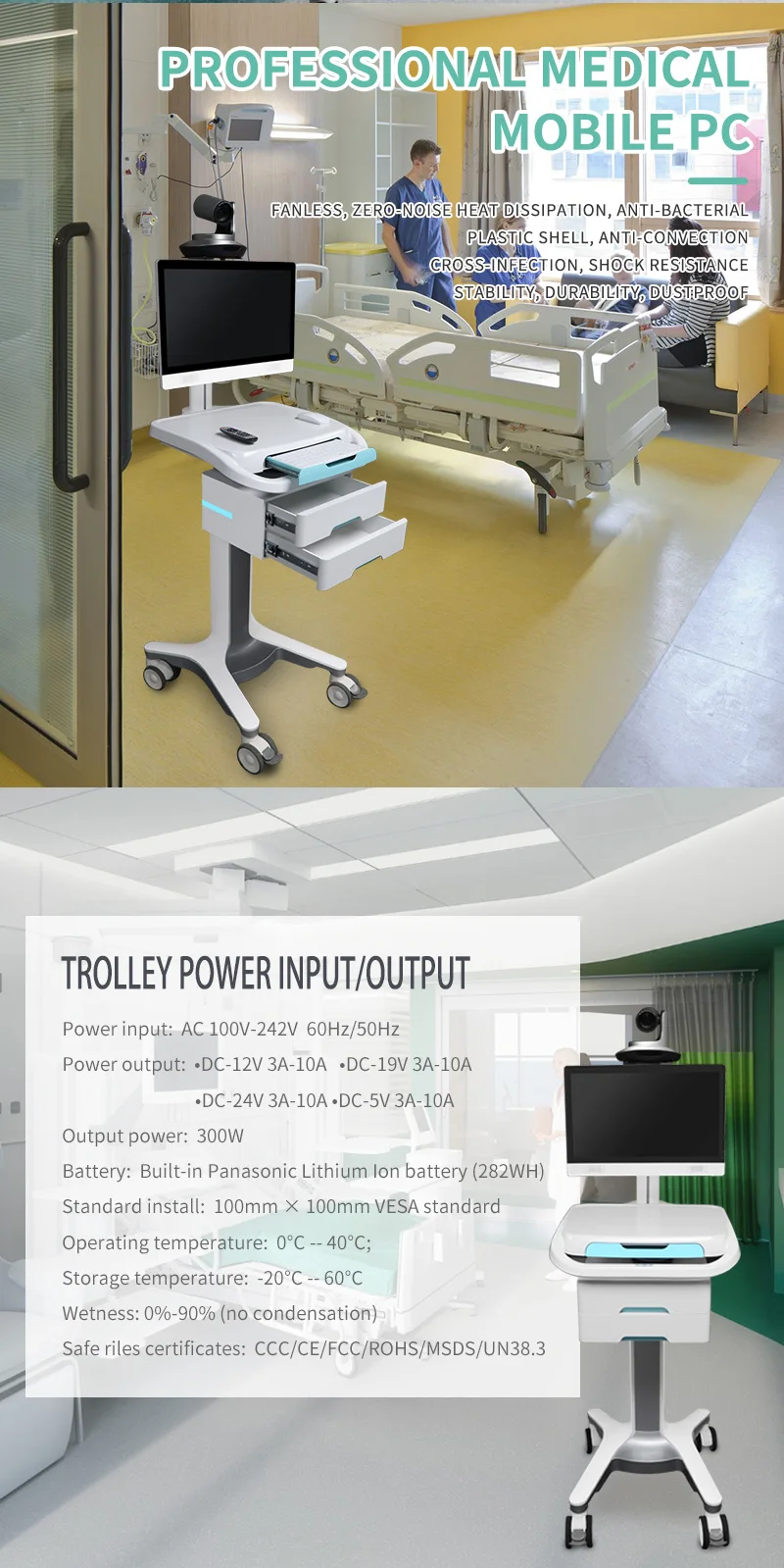 product laptop medical tablet mobile hospital computer ward trolley telemedicine carts with battery wheels-64