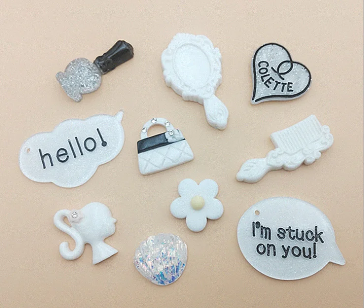 

white color Croc charms girls beauty cosmetics charms flatback letter heart flower resin Croc shoes decoration, As picture