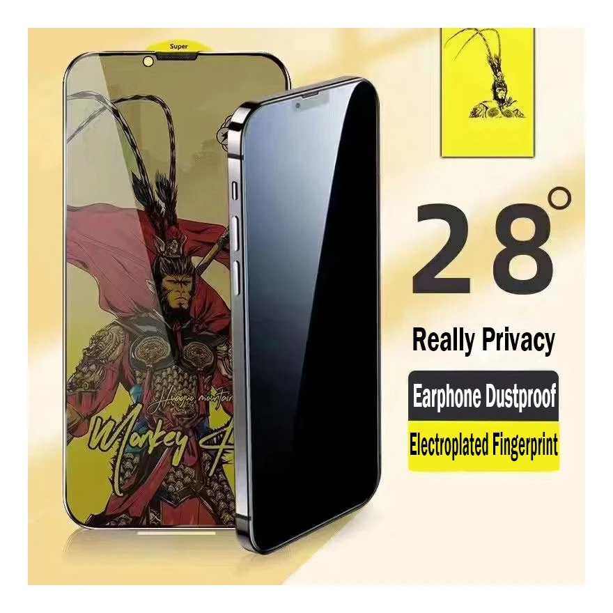 

monkey king anti static privacy anti dust tempered glass For Iphone 15 14 13 12 11 Pro Max Plus Mini