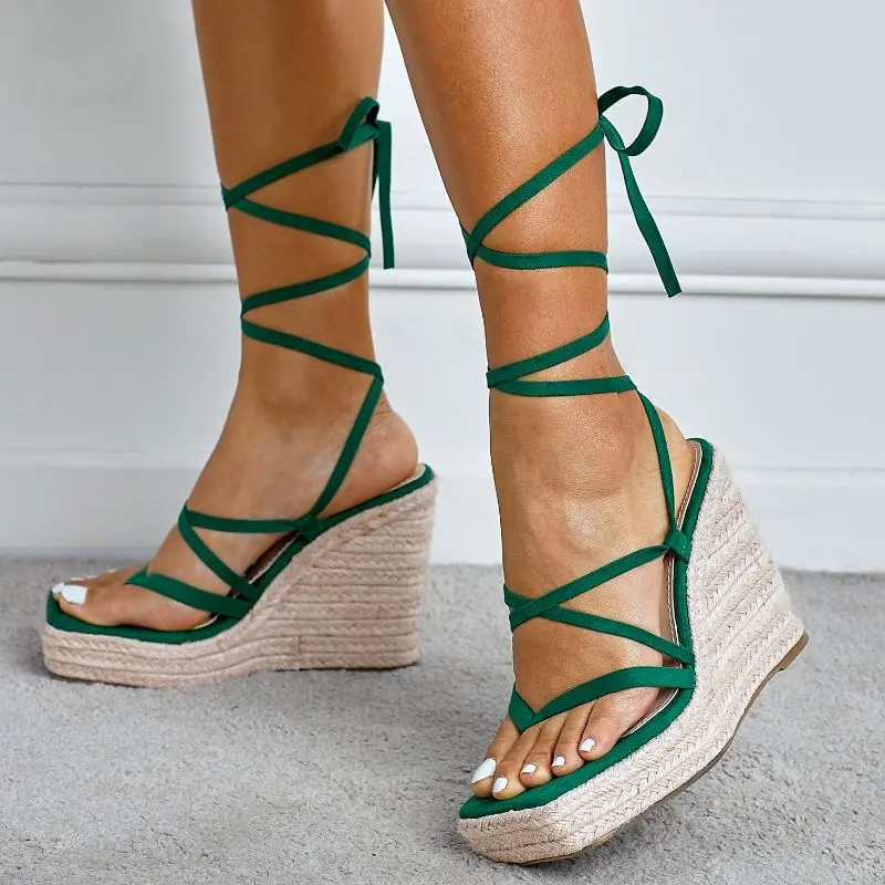 

Zapatos De Plataforma Cross Strap Summer 2022 Wedges Hemp Women Comfortable Platform Sandals, Green,, black