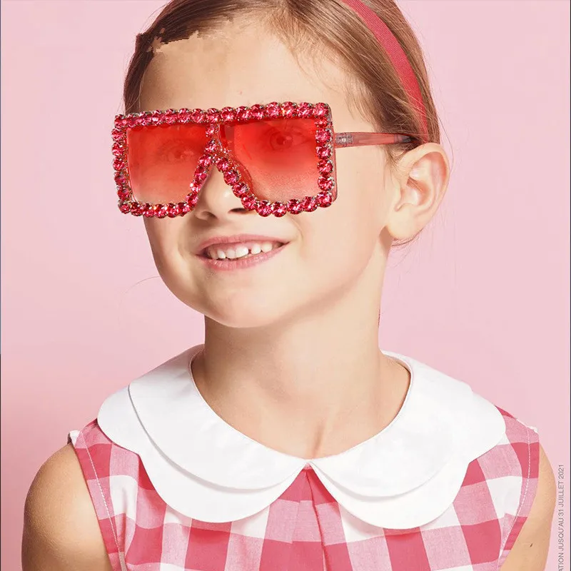 

Fashion 2021 oversized square diamond bling bling crystal rhinestones kids shades sunglasses, Mix color or custom colors
