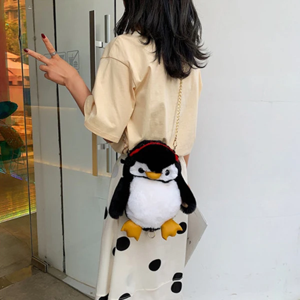 

Wholesale Kids Animal Penguin Plush Bag One Shoulder Cartoon Plushie Handbag for Children